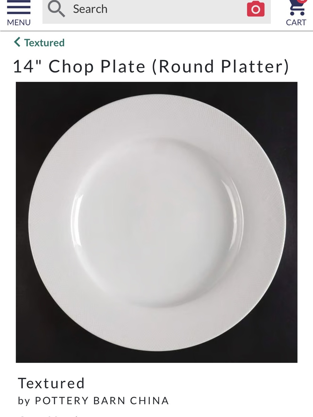 Pottery Barn Textured 14" White Chop Plate (Round Platter)